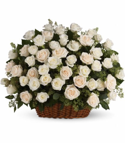 51 white roses in the basket