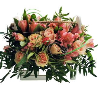 Pink roses basket